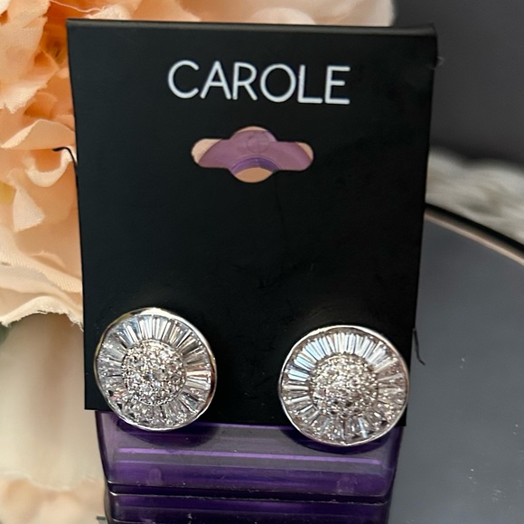 Rhinestone Crystal Button Earrings by Carole - Picture 1 of 6